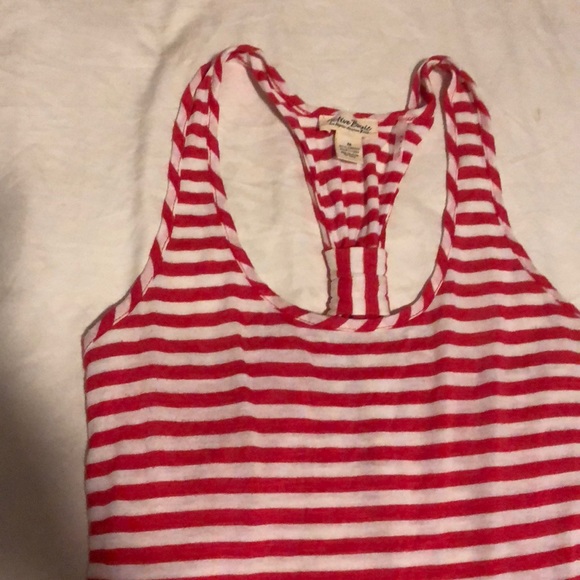 Workout top. Tank top. Red. White. Striped. Cotton - Picture 2 of 4